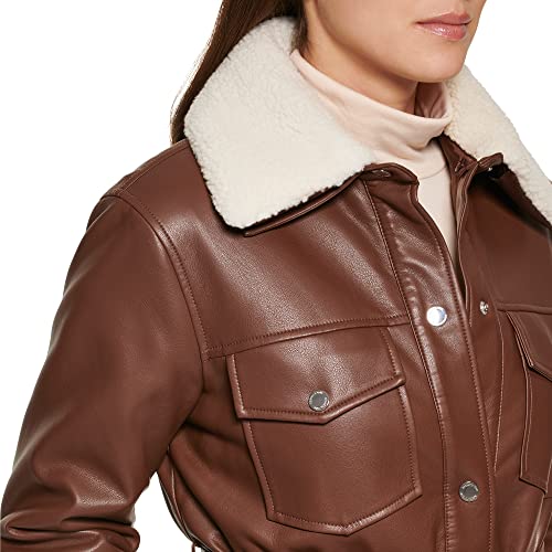 Women's Modern Updated Shacket Belted Trench Faux-Leather