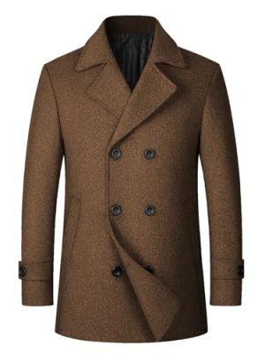 Men's Winter Coat Wool Trench Peacoat Classic Notched Collar Overcoat Double Breasted Top Jacket