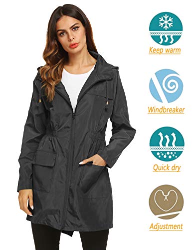 Women Waterproof Lightweight Rain Jacket Active Outdoor Hooded Raincoat