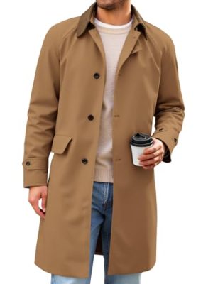 Mens Trench Coat Single Breasted Corduroy Lapel Long Jacket Fall Casual Vintage Windbreaker Overcoat