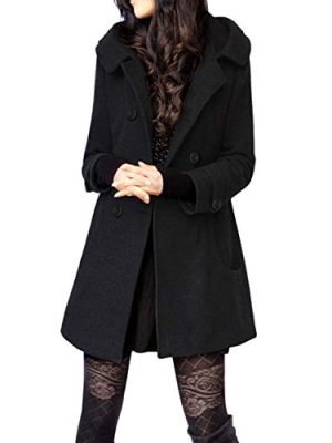 Women's Warm Double Breasted Wool Pea Coat Trench Coat Jacket with Hood