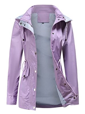 Womens Raincoat Windbreaker Waterproof Lightweight Lined Hooded Rain Jacket