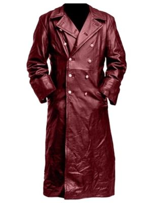Men's Full Length Faux Leather Trench Coat Vintage Long Coats Fall Winter Windproof Jacket Open Front Cardigan