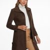 Faux Suede Coat for Women's Belted Long Zipper Jacket