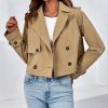 Womens Cropped Trench Coat Lapel Double Breasted Short Jacket Outwear