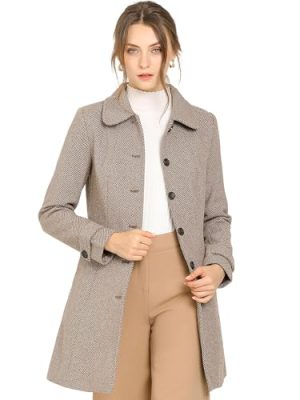 Women's Peter Pan Collar Overcoat Single Breasted Pockets Winter Long Coat