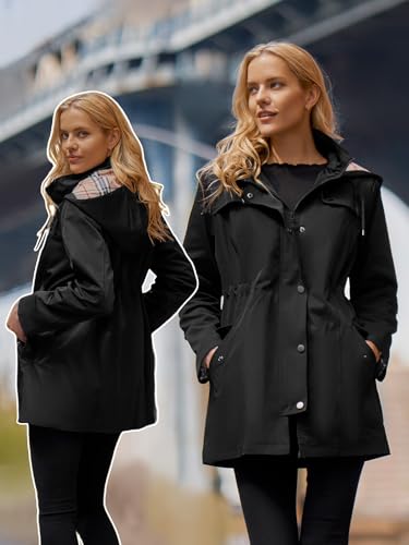 Women's Long Hooded Rain Jacket Outdoor Raincoat Windbreaker