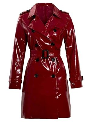 Women's Shining Leather PVC Patent Trench Coat - Shiny Glitter Long Leather Jacket Women - Double Breasted Trench Coat Women