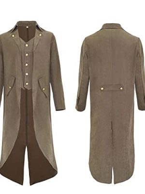 Mens Vintage Victorian Brown Steampunk Jacket Gothic Renaissance Frock Coat Cosplay Halloween Costume Tailcoat