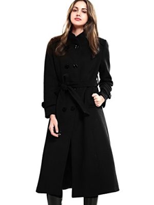 Women's Wool Trench Coat Winter Double-Breasted Jacket with Belts