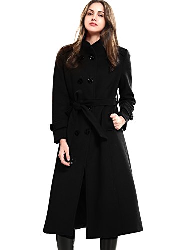 Women's Wool Trench Coat Winter Double-Breasted Jacket with Belts