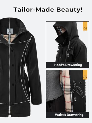 Women's Long Hooded Rain Jacket Outdoor Raincoat Windbreaker