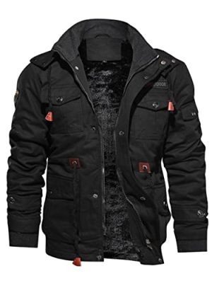 Men's Winter Jacket Cotton Military Jackets Fleece Lined Thick Work Warm Cargo Coats with Hooded
