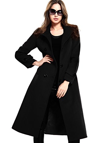 Women's Wool Trench Coat Winter Double-Breasted Jacket with Belts