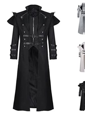 Medieval Costumes Steampunk Long Trench Coat Gothic Victorian Vintage Tailcoat Jacket Mens Double Breasted Zipper Coat