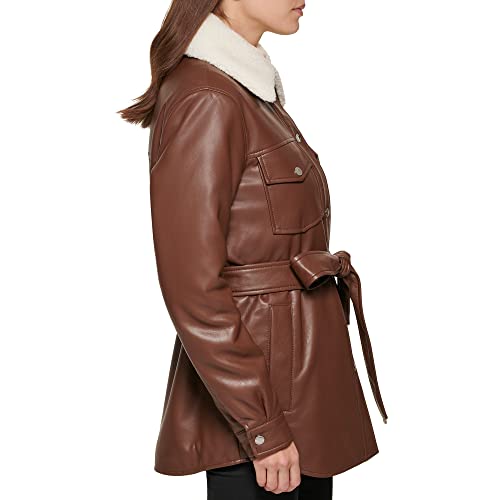 Women's Modern Updated Shacket Belted Trench Faux-Leather
