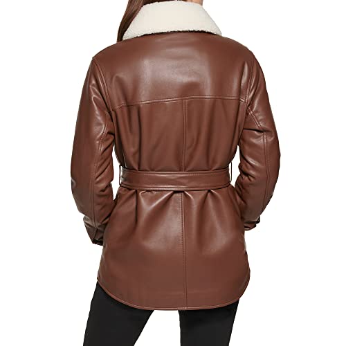 Women's Modern Updated Shacket Belted Trench Faux-Leather