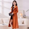 Women Trenchcoats Double-Breasted Belt Slim Outerwear Leather Trench Coat