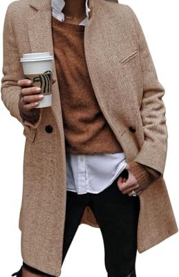 Women's Notch Lapel Double Breasted Trench Coat Peacoat Winter Casual Long Blazer Jacket Overcoat