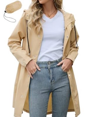 Long Packable Rain Jacket Women Waterproof - Raincoat for Women Rain Coat with Hood Lightweight Outdoor Windbreaker