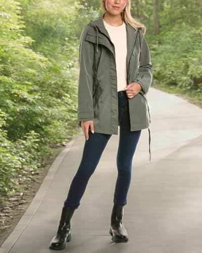 Women's Hooded Raincoat with Belt Jacket