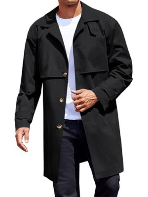 Mens Trench Coat Single Breasted Slim Fit Mid Long Jackets Casual Fall Windbreaker Overcoat