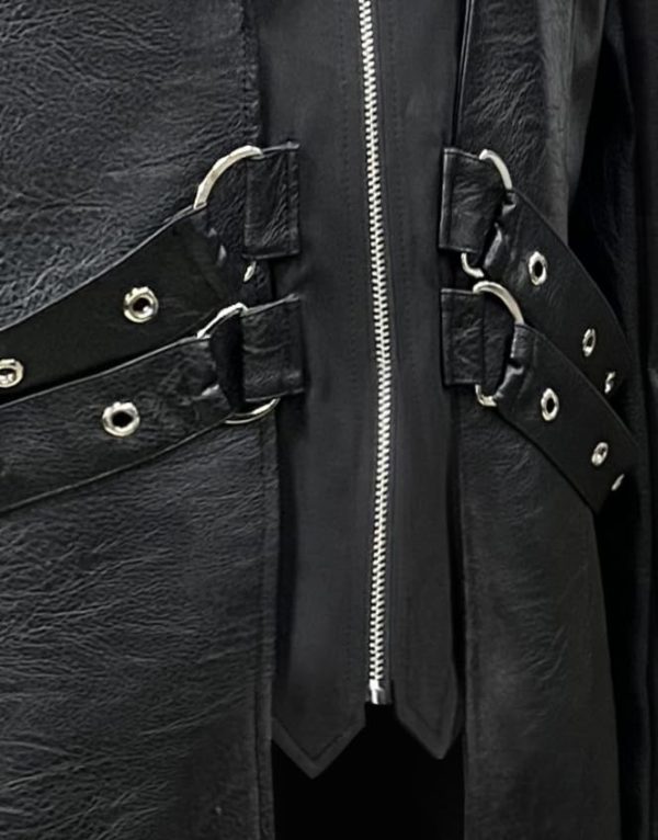 51JkTPoYdL.jpg Mens Steampunk Faux Leather Jacket Trench Coat Motorcycle Jacket