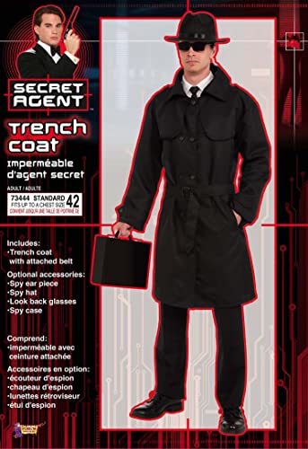 Novelties Adult Secret Agent Spy Costume Trench Coat, Black, Standard