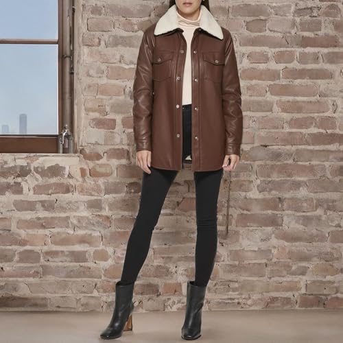 Women's Modern Updated Shacket Belted Trench Faux-Leather
